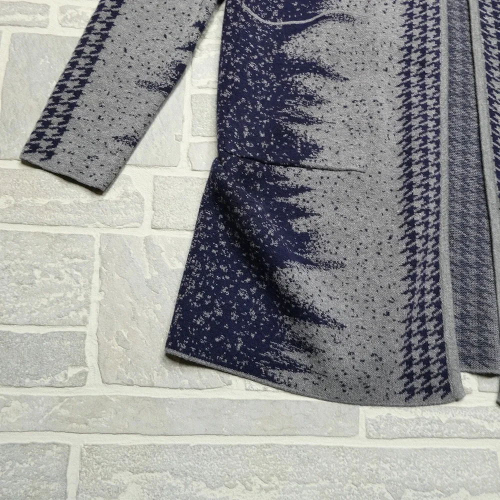 Creation‎ Sweater Womens Large Long Cardigan Gray Blue Angora Blend Pockets
